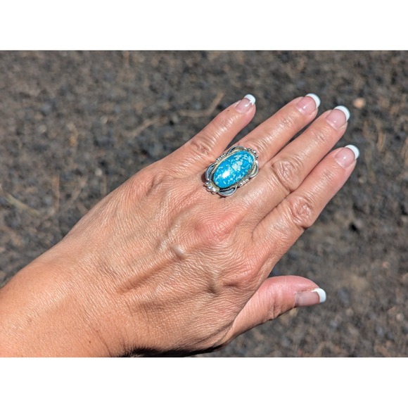 Navajo Silver Ring Handmade Native American Jewelry Turquoise‎ size 7.5 *** - Picture 10 of 10